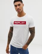 Replay Bold Logo Crew Neck T-shirt In White - White