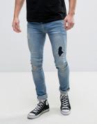 Religion Jeans In Super Skinny Stretch Fit With Repair Work - Blue