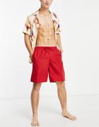 Asos Design Swim Shorts In Red Long Length