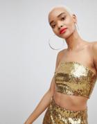 Lasula Allover Sequin Bandeau Top - Gold