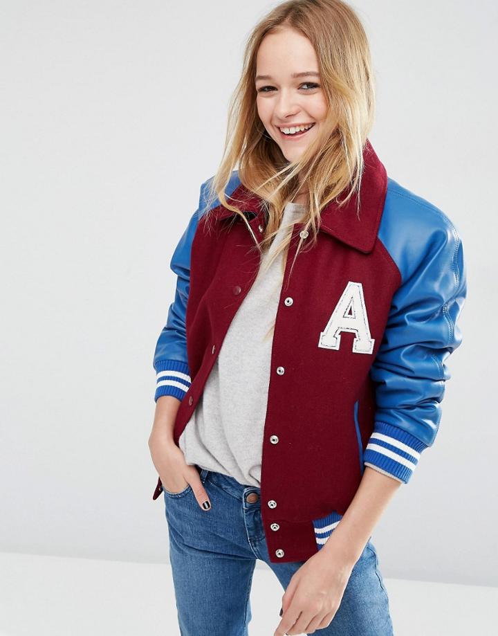 Asos Wool Blend Varsity Bomber Jacket - Multi
