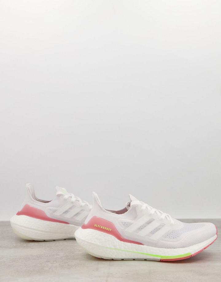 Adidas Running Ultraboost 21 Sneakers In White And Pink