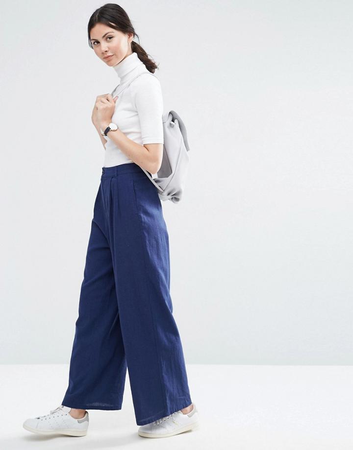 Asos Textured Slouch Wide Leg Pants - Navy