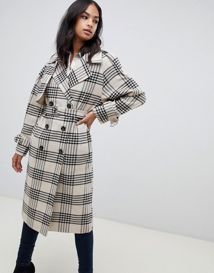 Asos Design Check Tab Oversized Coat - Multi