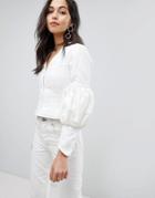 Asos Denim Top With Sleeve Detail In Off White - White