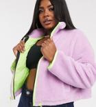 Asos Design Curve Cropped Fleece Jacket With Neon Binding - Green