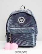 Hype Exclusive Gray Velvet Backpack With Pink Pom - Gray