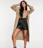 Asos Design Tall Fluffy Maxi Cardi With Volume Sleeve In Taupe-neutral