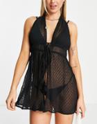 Topshop Crochet Trim Sheer Spot Mini Beach Cover Up In Black