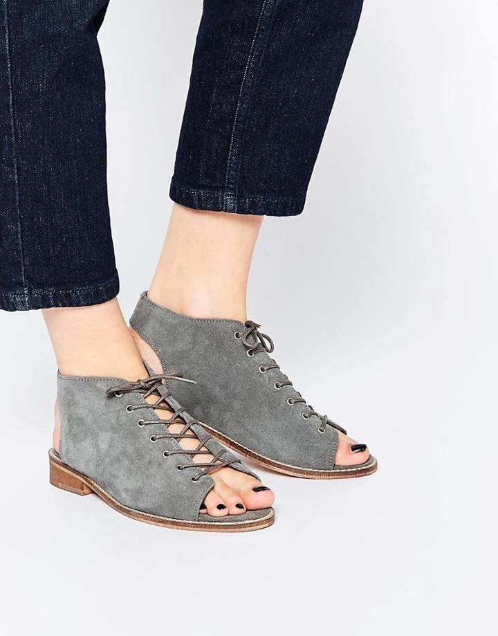 Asos Archie Suede Peep Toe Boots - Gray Suede
