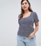 Asos Design Curve Top In Stripe With Button Placket - Multi