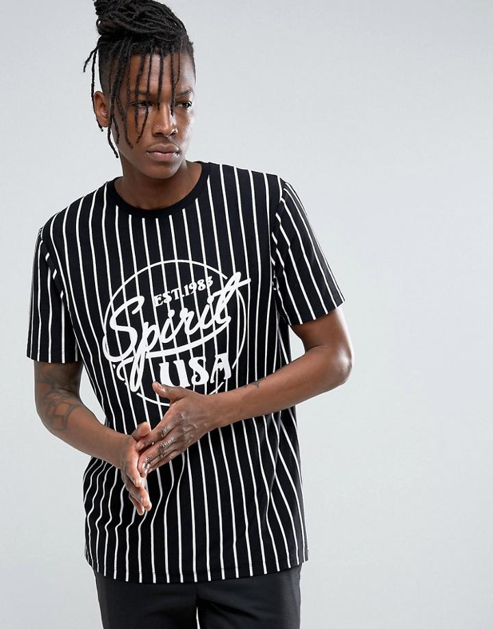 Asos Relaxed T-shirt With Vertical Stripe & Spirit Print - Black