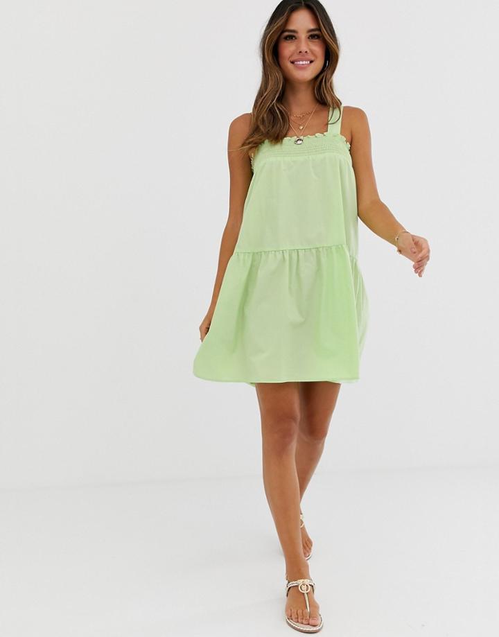 Asos Design Trapeze Mini Cotton Sundress - Green