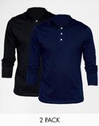 Asos Long Sleeve Polo Shirt In Jersey 2 Pack Save 14%