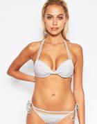 Asos Mix And Match Silver Mesh Insert Twist Plunge Bikini Top