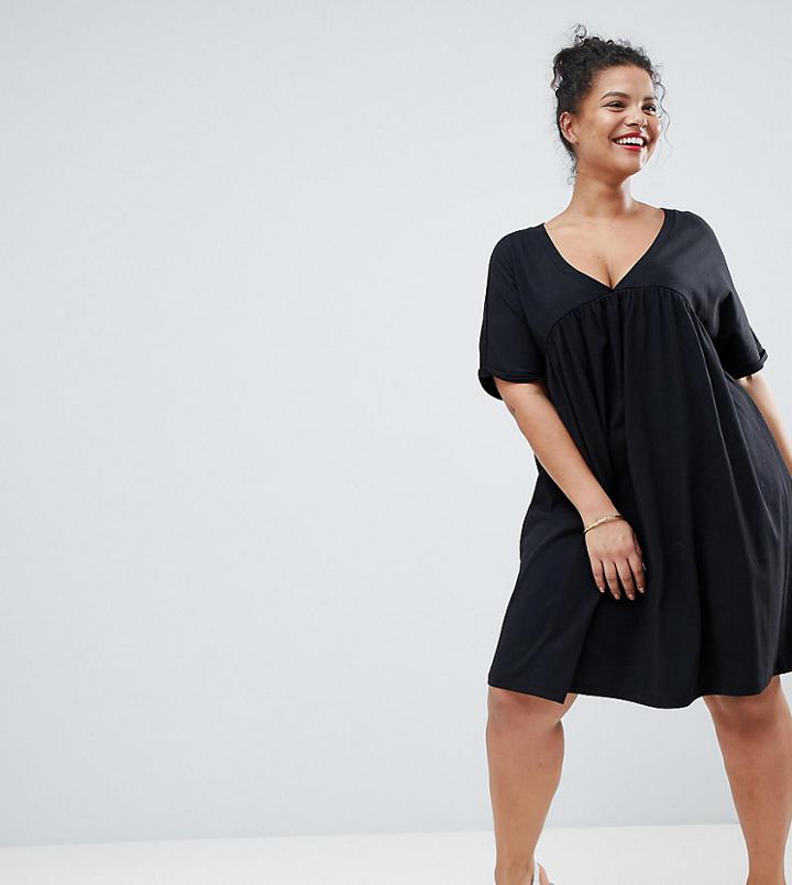 Asos Design Curve Ultimate Cotton Smock Dress - Black