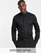 Asos Design Premium Slim Fit Sateen Shirt With Mandarin Collar In Black