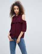 Gestuz Genine Cold Shoulder Frill Shirt - Red