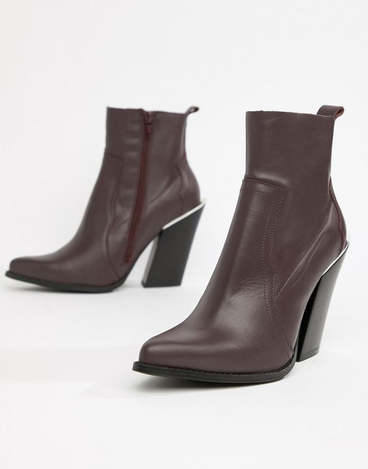 Asos Design Premium Leather Elka Western Ankle Boots - Red