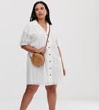 Asos Design Curve Button Through Broderie Mini Shirt Dress-white