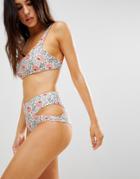 Beach Riot Floral High Waisted Cut Out Bikini Bottoms-multi