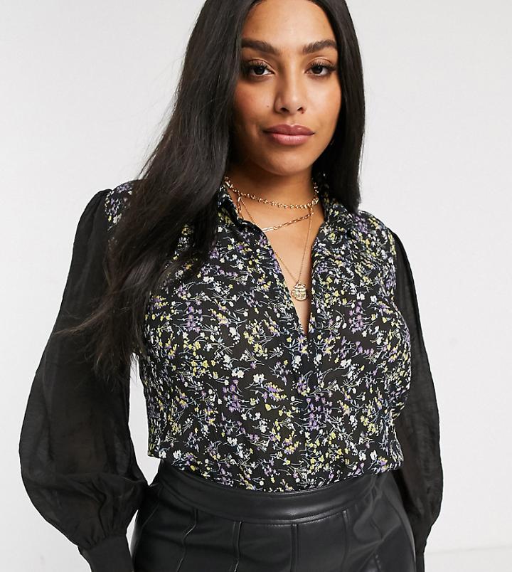 Lost Ink Plus Crinkle Floral Shirt