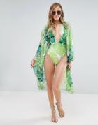 Rare Palm Print Beach Kimono - Green