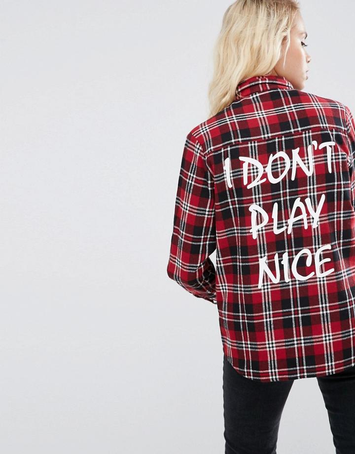 Asos Check Shirt With Slogan Print - Multi