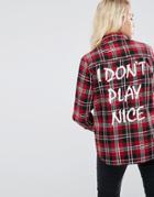 Asos Check Shirt With Slogan Print - Multi