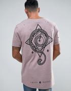 Asos Longline T-shirt With Back Print And Distressing - Brown