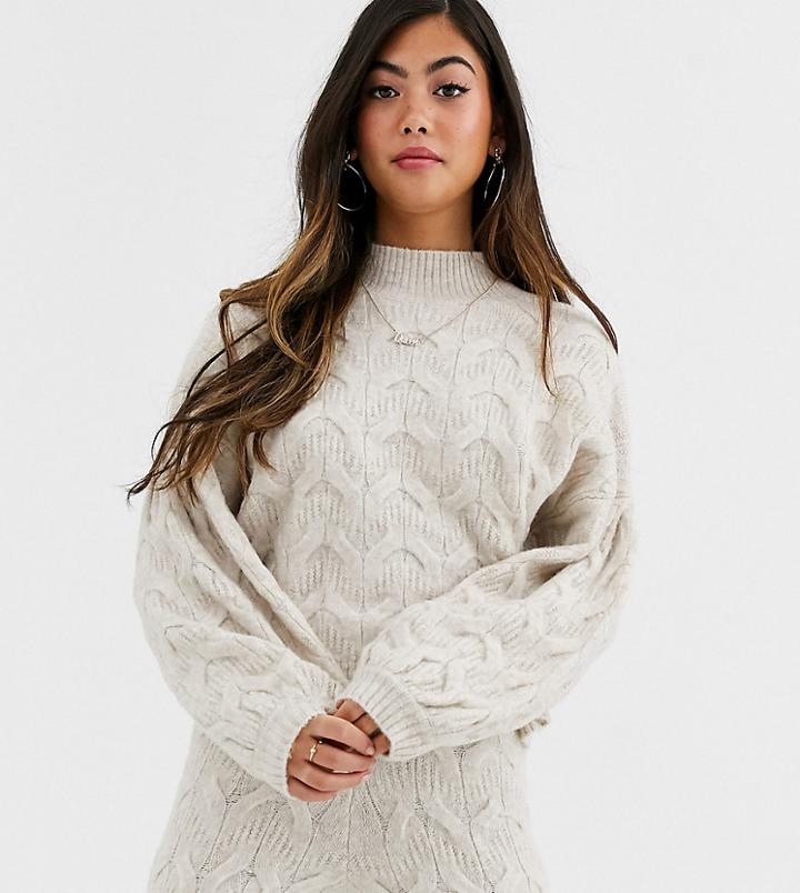 Asos Design Petite Cable Two-piece Sweater With Volume Sleeve