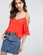 Asos Cold Shoulder Cami With Tie Sleeves - Red