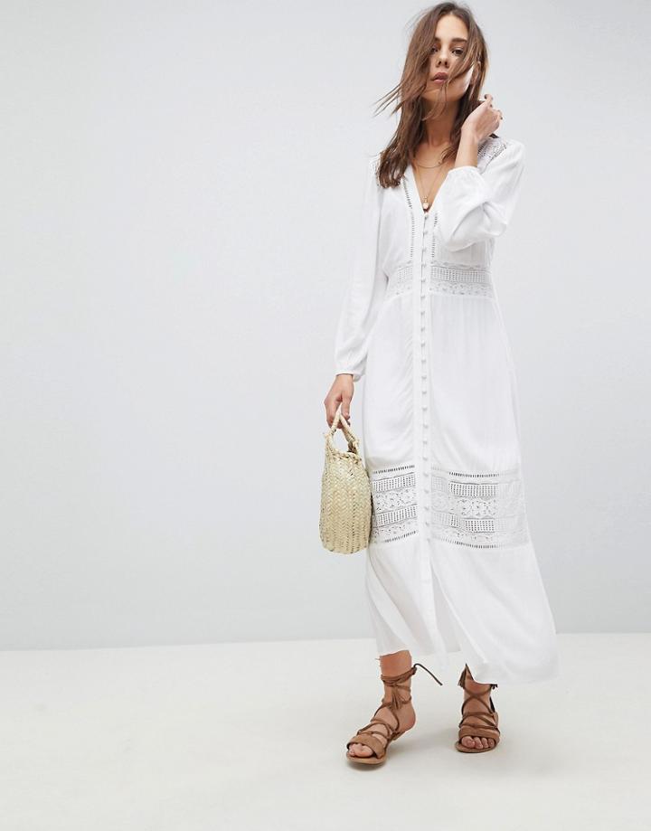 Asos Lace Insert Crinkle Maxi Dress - White