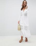 Asos Lace Insert Crinkle Maxi Dress - White