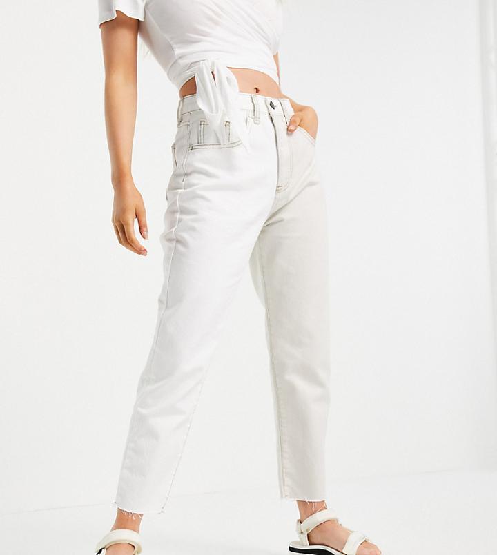 Stradivarius Petite Patchwork Mom Jean In Ecru-white