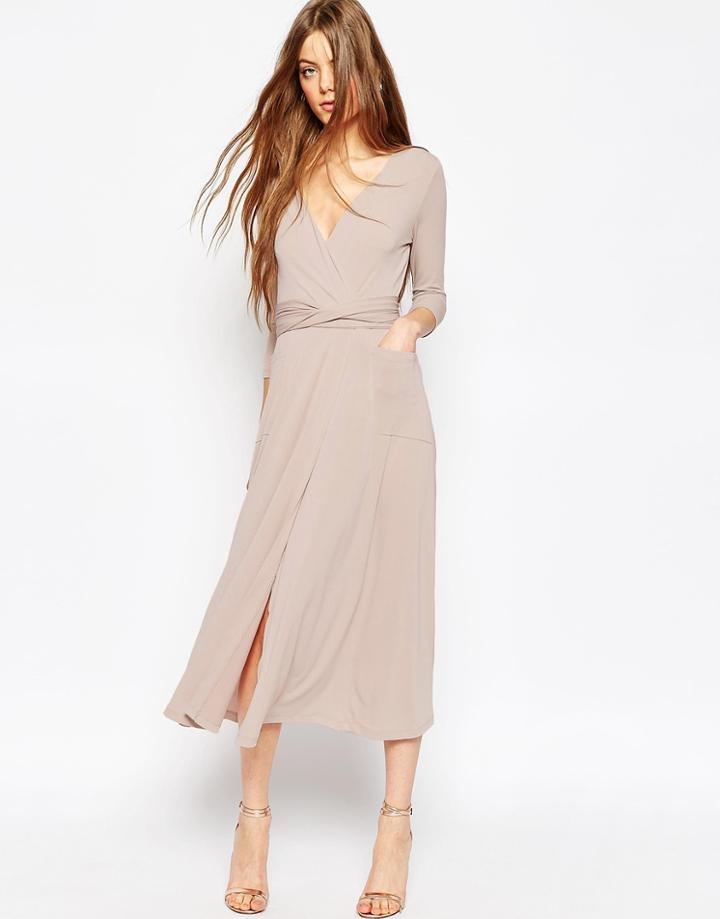 Asos Wrap Maxi Dress In Crepe - Nude