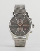 Boss By Hugo Boss Jet Mesh Silver Watch With Gray Dial - Silver