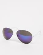 Svnx Aviator Sunglasses In Silver With Blue Lens