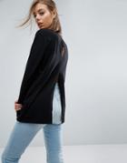 Asos T-shirt With Long Sleeves And Split Back - Black
