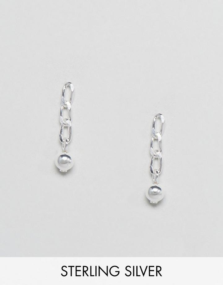 Asos Sterling Silver Ball Linked Chain Earrings - Silver