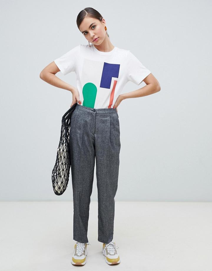 Monki Herringbone Peg Tailored Pants In Gray - Gray