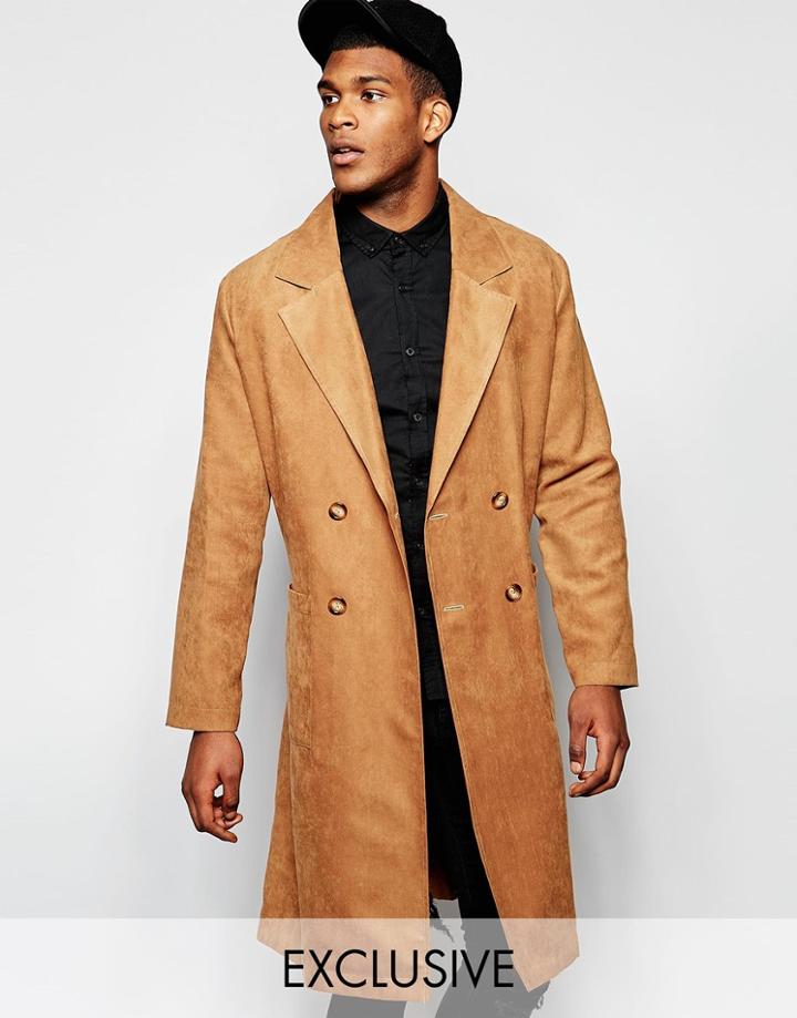 Reclaimed Vintage Trench Coat In Suedette - Tan