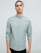 Asos Design Skinny Shirt In Green Texture & Button Down Collar - Green