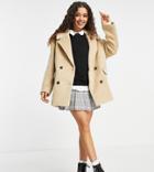 Asos Design Petite Double Breasted Coat In Camel-brown