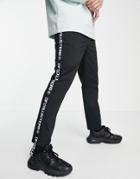 Asos Dark Future Slim Ankle Grazer Pants With Elastic Waist And Extended Side Taping-black