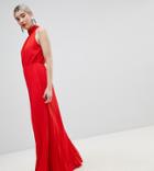 Boohoo High Neck Pleated Maxi Dress - Red