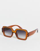 Asos Design 70s Square Sunglasses In Brown With Tramline