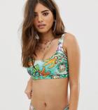 Asos Design Recycled Fuller Bust Exclusive Elastic Crop Bikini Top In Feathered Tropical Print Dd-g - Multi