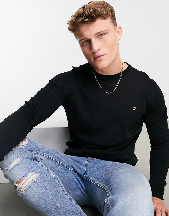 Farah Crew Neck Knit Sweater In Black
