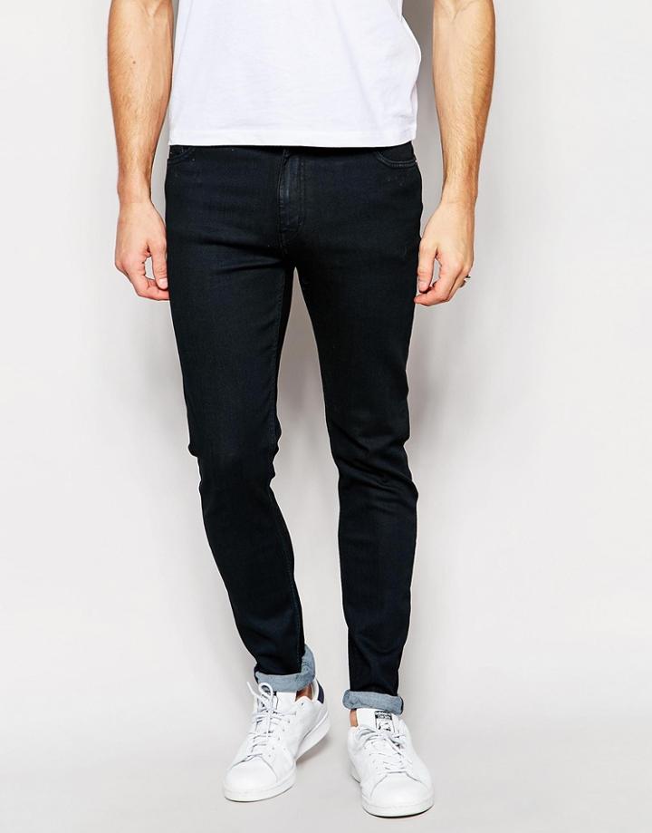 Weekday Form Super Skinny Jeans In Engine Black Washed Coated - Engine Black
